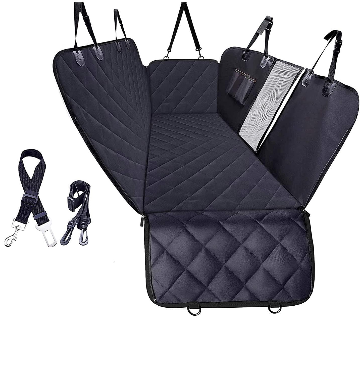 NC Dog Car Seat Cover for Back Seat, Waterproof Dogs Hammock with Mesh Window and Pet Seat Belt, Back Seat Protector for Cars, Trucks, SUVs, Jeep