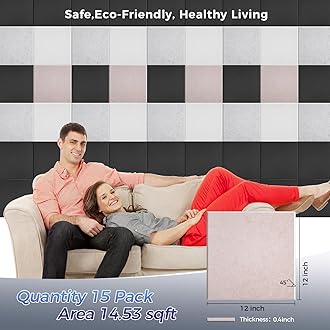 BSHEAD 15 pcs 165dtex Microfiber Acoustic Panels ，Self-Adhesive Soundproof Wall Panels, 12 x 12 x 0.4 in Sound Proof Foam Panels for Walls, High Density, Noise Dampening Panels for Home Studio（Camel）