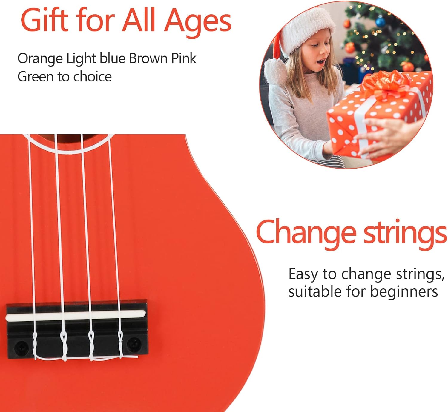 Ukulele for Beginners 21 Inch Soprano Ukulele Hawaiian Ukeleles for Girls Boys Adults（Orange）