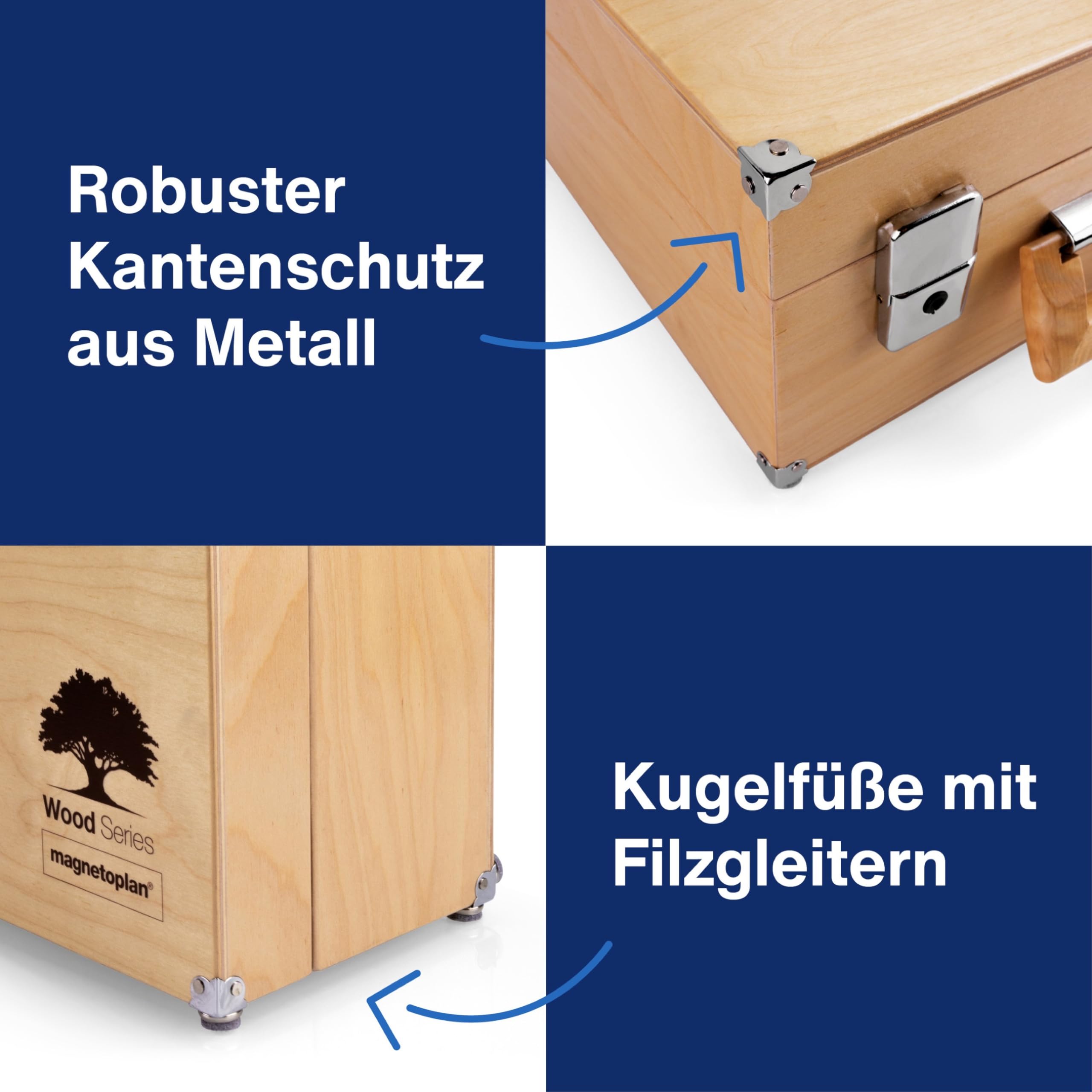 magnetoplan Moderatorenkoffer Wood Series | BxHxT 360x270x170 mm | Aus FSC-zertifiziertem Birkenholz | Mit 2400 Einzelteilen wie Whiteboard Stifte + Moderationskarten für Büro + Präsentation