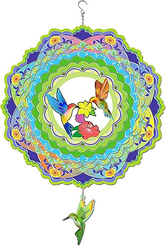 Escultura de viento 3D de colibrí de 15 pulgadas, diseño de mandala de acero inoxidable para jardín, digna de un regalo, corte láser, hilo giratorio