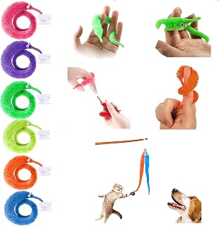 sumrica Magic 24 Pieces Fuzzy Worm Toys, String Worm Pets Fuzzy Worms On String Bulk Trick Toy Party Favors for Kid Cat (6 Colors)