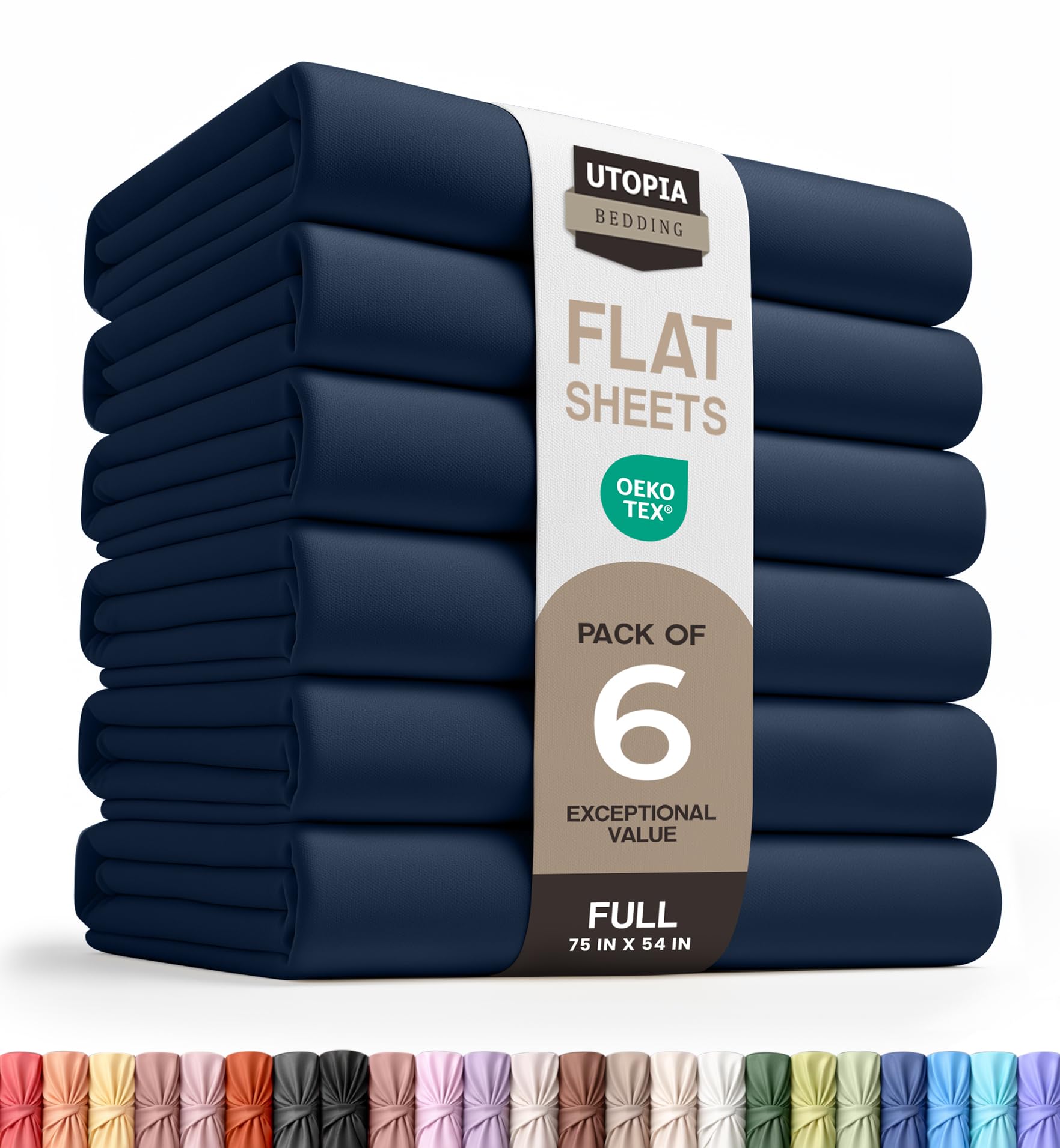 Utopia Bedding Flat Sheets - Pack of 6 - Soft Brushed Microfiber Fabric - Shrinkage & Fade Resistant Top Sheets - Easy Care (Full, Navy) โ image 1