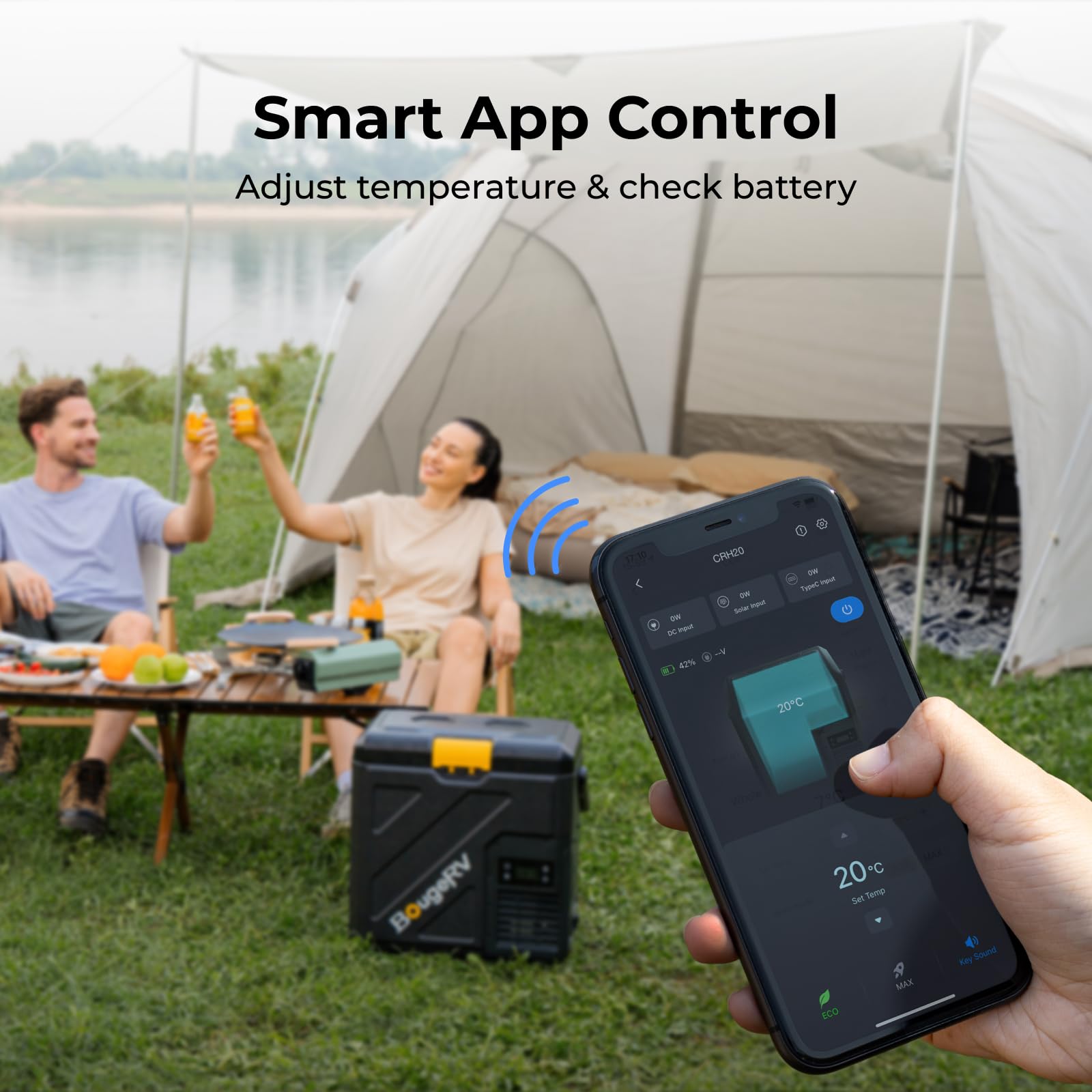 BougeRV CRH20 12V Car Fridge with 240Wh Battery, 20L Compressor Refrigerator, Portable Freezer, IPX4 APP Control -20℃ to 20℃, 12/24V DC, 110~240V AC for RV Road Trips Truck Camping Outdoor (2026 New) — view 8