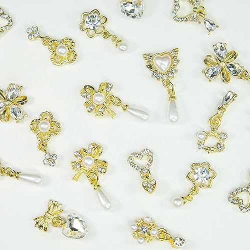 Vista 33 de 36 dijes de uñas de corazón rojo, de aleación de lujo dorada, dijes de San Valentín para uñas, diamantes de imitación rojos en 3D, diamantes