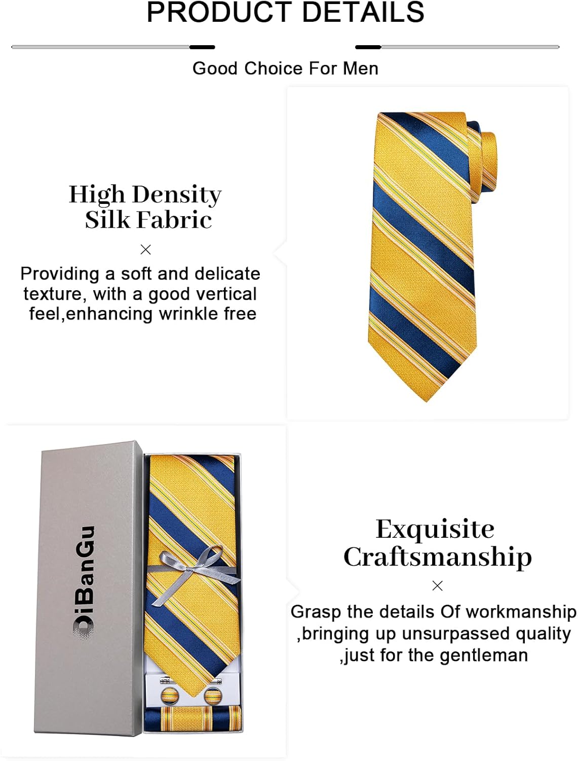 DiBanGu Mens Striped Tie Silk Woven Necktie and Pocket Square Cufflinks Tie Clip Set Wedding Business Formal Gift Tie for Men - Image 6