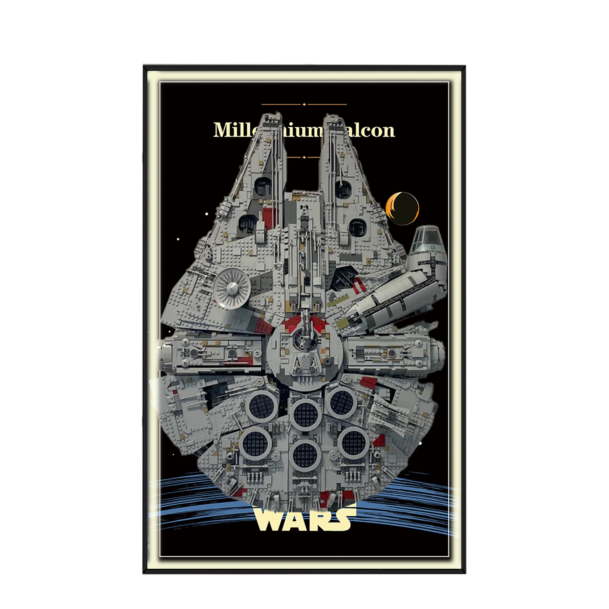 Display Wallboard for Lego 75192 Ultimate Millennium Falcon - Wall Mount Display Stand Art Wall Mount Frame for Racing Car Building Set, for Car Enthusiasts - 50 x 80 CM (75192 USB LED Light F)