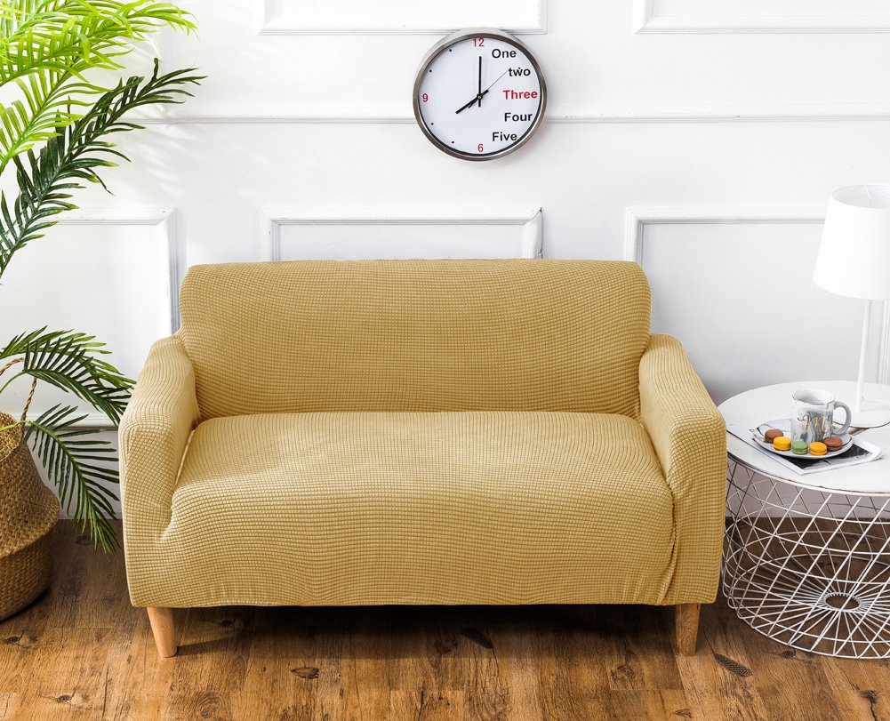 Grube pokrowce na sofę 1 2-3-4-osobowa żakardowa sofa pokrowiec antypoślizgowy łatwe dopasowanie dziewiarski poliester spandex tkanina stretch wszystkie pory roku ochraniacz na kanapę (4-osobowa: 230-300 cm, beżowy)