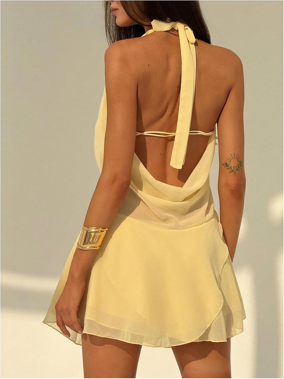 SOLY HUX Women's Halter Mini Dress Deep V Neck Draped Ruffle Hem Backless Sleeveless Party Dresses - Image 2