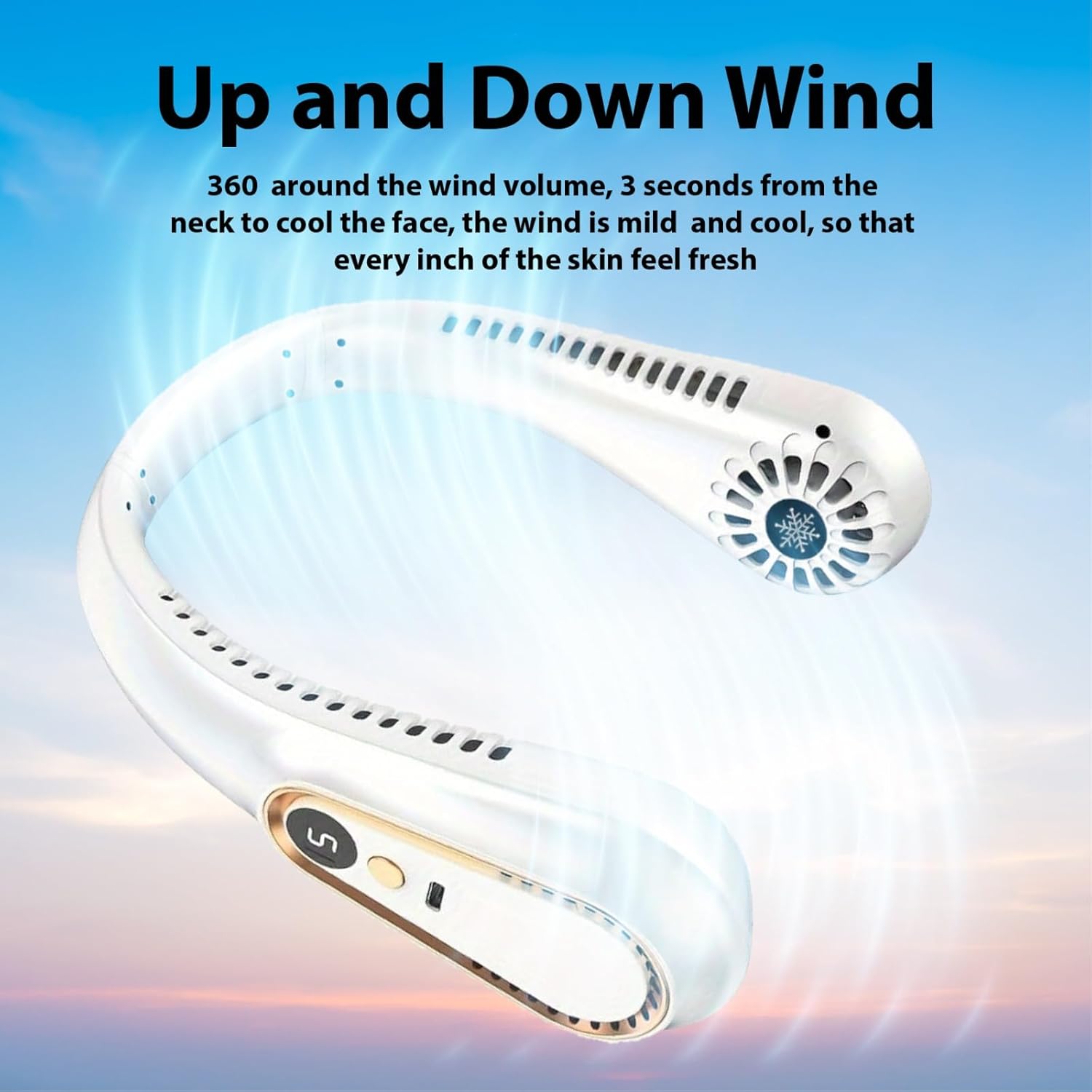 Portable Neck Fan, Hands-Free Bladeless Upgraded Personal Fan with 4000mAh Battery, Rechargeable Leafless Hanging Sport Fan, USB Powered, 5 Speeds, Headphone Style – White