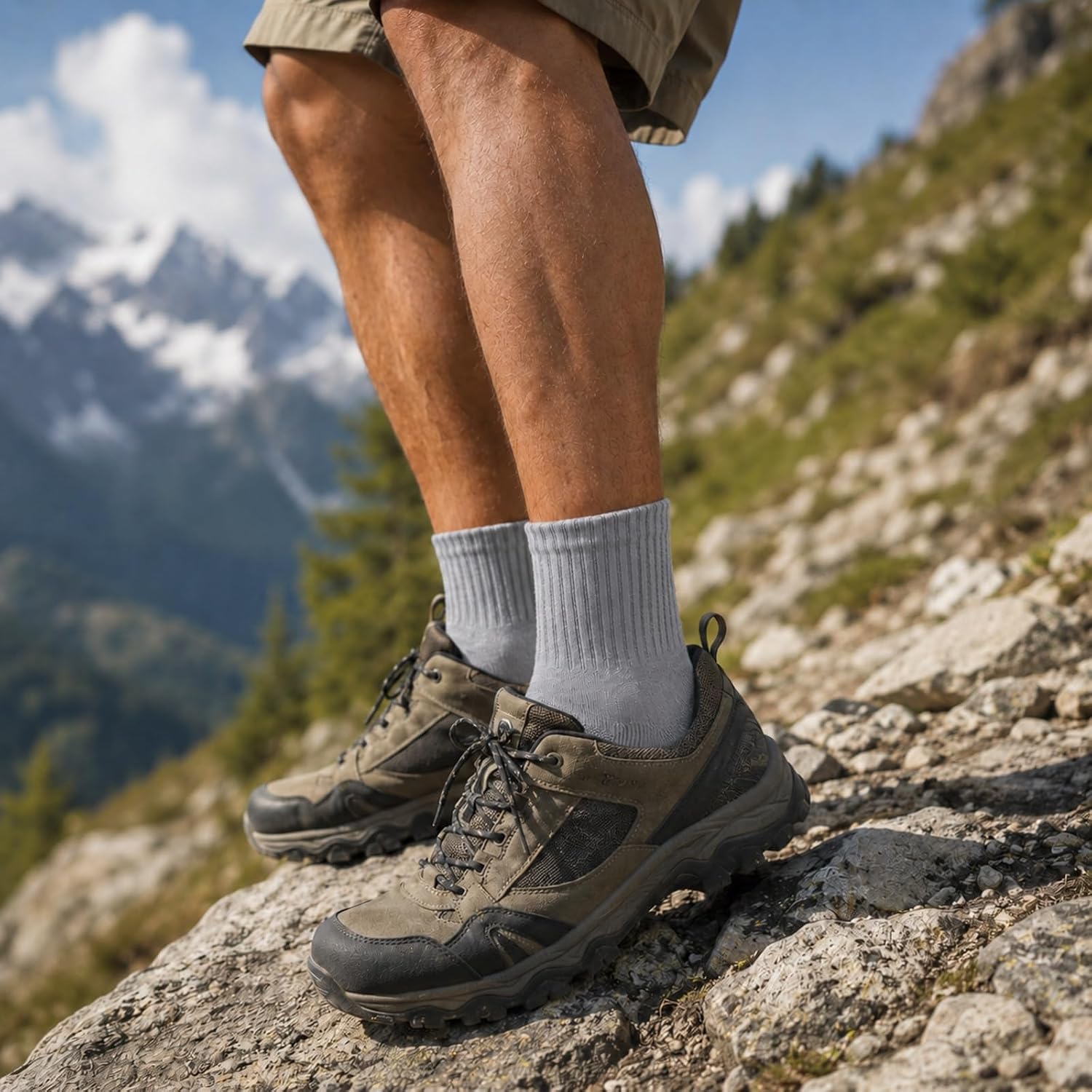 WANDER Merino Wool Quarter Light Hiking Socks 3 Pairs Cushion Odor Control | Breathable,Moisture-wicking,Anti-blister,Arch-support,Ankle-high,Trekking Outdoor,Machine-wash,Antishrink,All-season