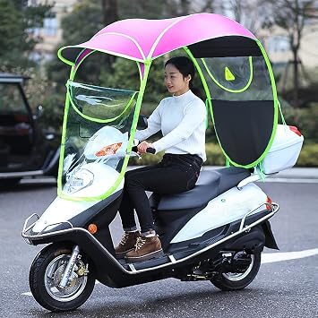 Motorbikes Sunshade Cover, Motorcycle Scooter Rain Cover Waterproof, Scooter Fold-Away Mobility Scooter Canopy, Sun Shade Waterproof Transparent,Purple,Open