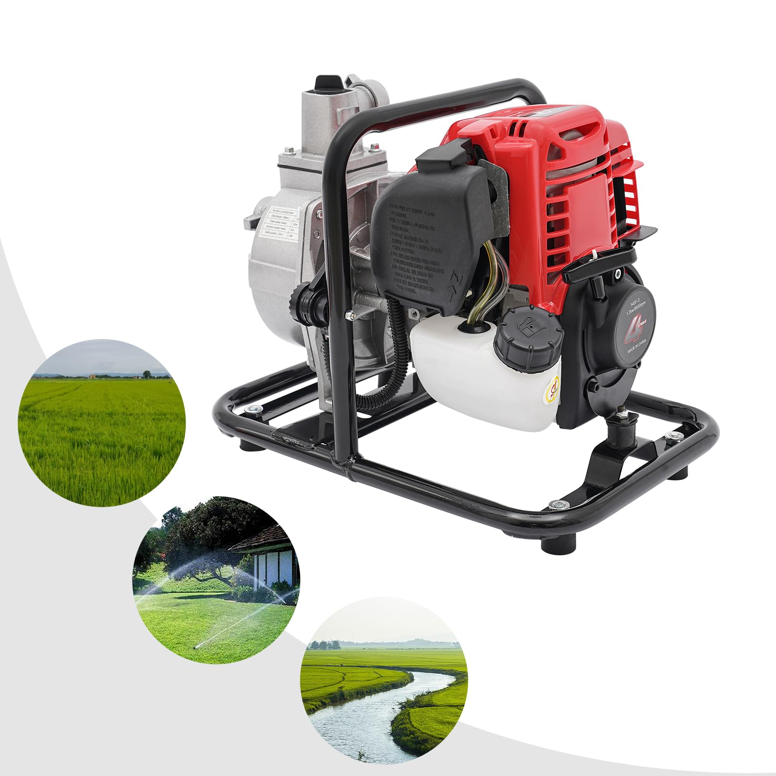 Wasserpumpe Motor Benzin Pumpe Ansaugschlauch Filter Trichter 1.2 kW 38 cm³ 135 lmin Gartenbewässerung Landwirtschaft Feuerlöschung Bau Baustelle