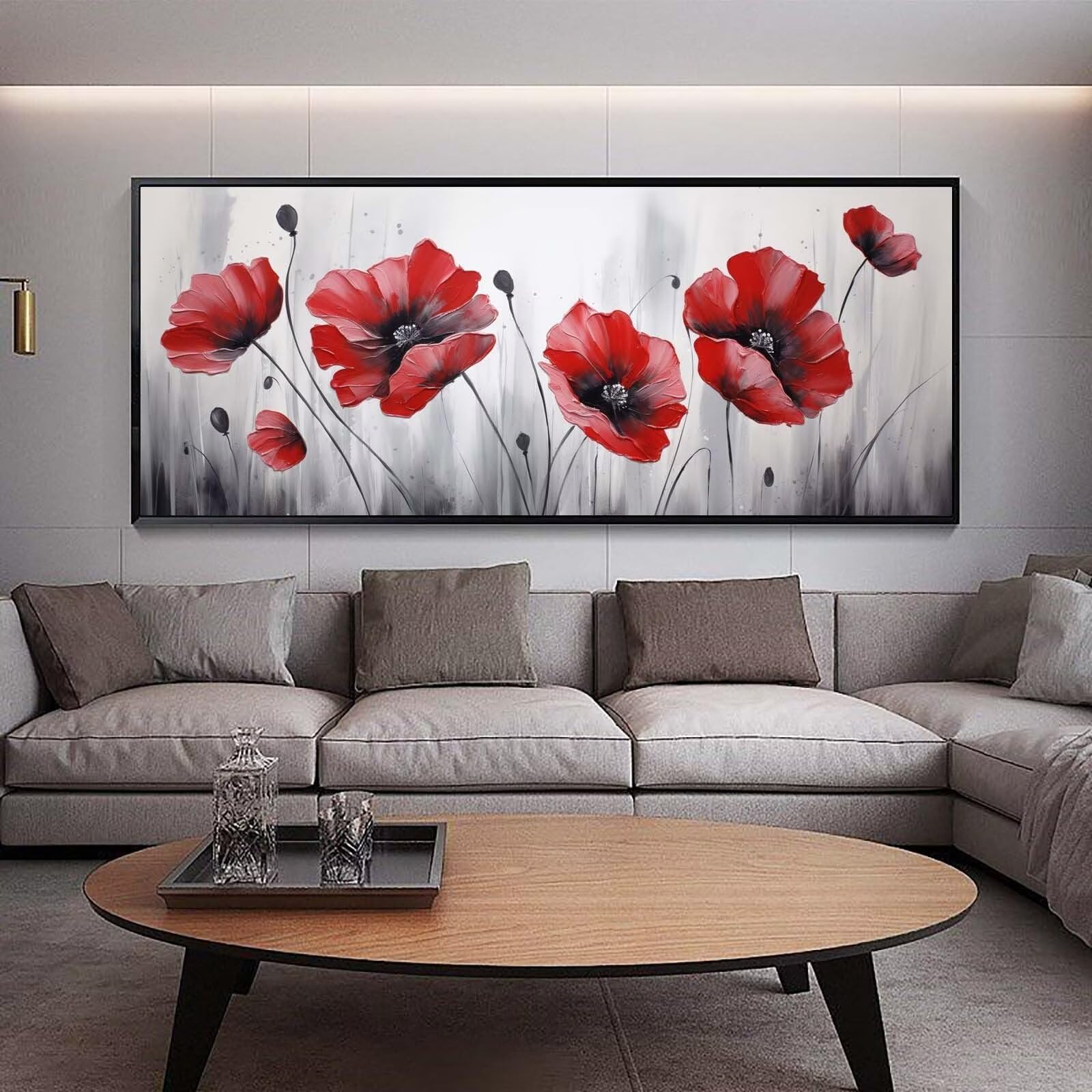 Diamond Painting Groß xxl 160 x 80 cm Roter Mohn Diamant Painting Bilder Erwachsene Malen nach Zahlen Landschaft DIY Voll Round diamond painting zubehör Set，Wohnzimmer und Schlafzimmer WanddekoE44