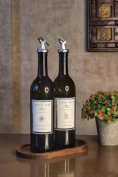 Khakma خشبي حامل العنبر 2 Pcs 750 Ml زيت الزيتون + مجموعة زجاجة زيت عباد الشمس، أبيض