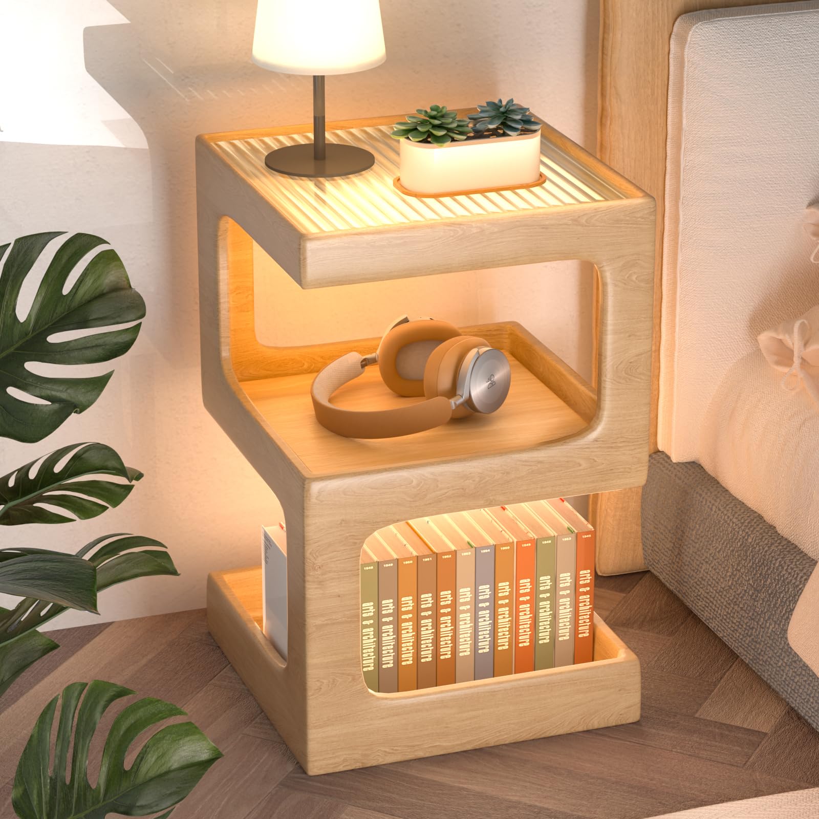 Amazon.com: HOMEMORE Solid Wood Side Table Glass Nightstand Modern