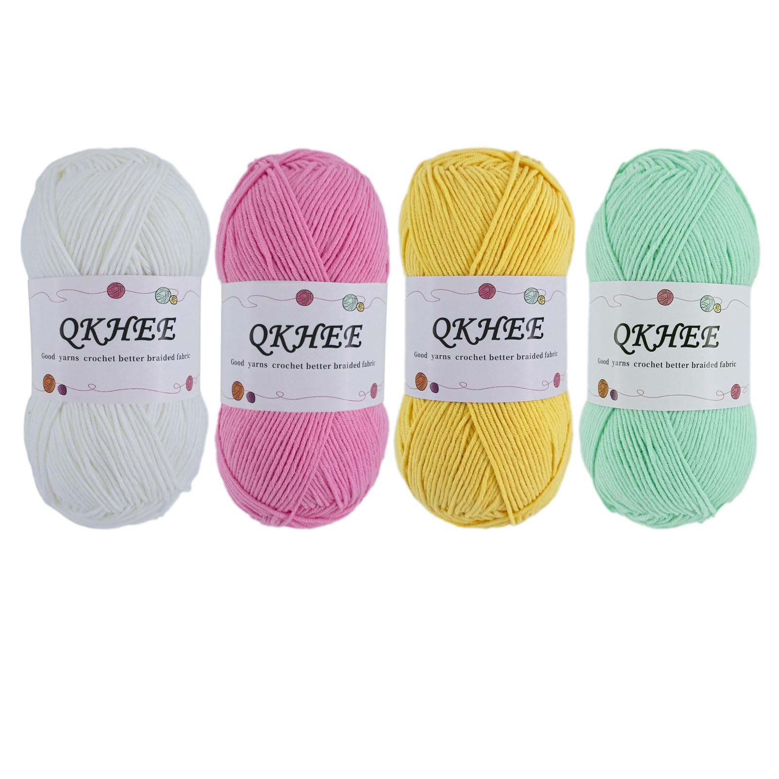 Amazon | QKHEE毛糸 コットン 並太 4色セット 1玉 100g 200m かぎ針 