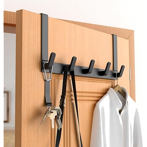 Over The Door Hooks Hanger, Heavy Duty Rack for Winter Coat, Fits 1 3/4" Doors, L7U - Bathroom Accessories and Towel Organizer Holder - Black