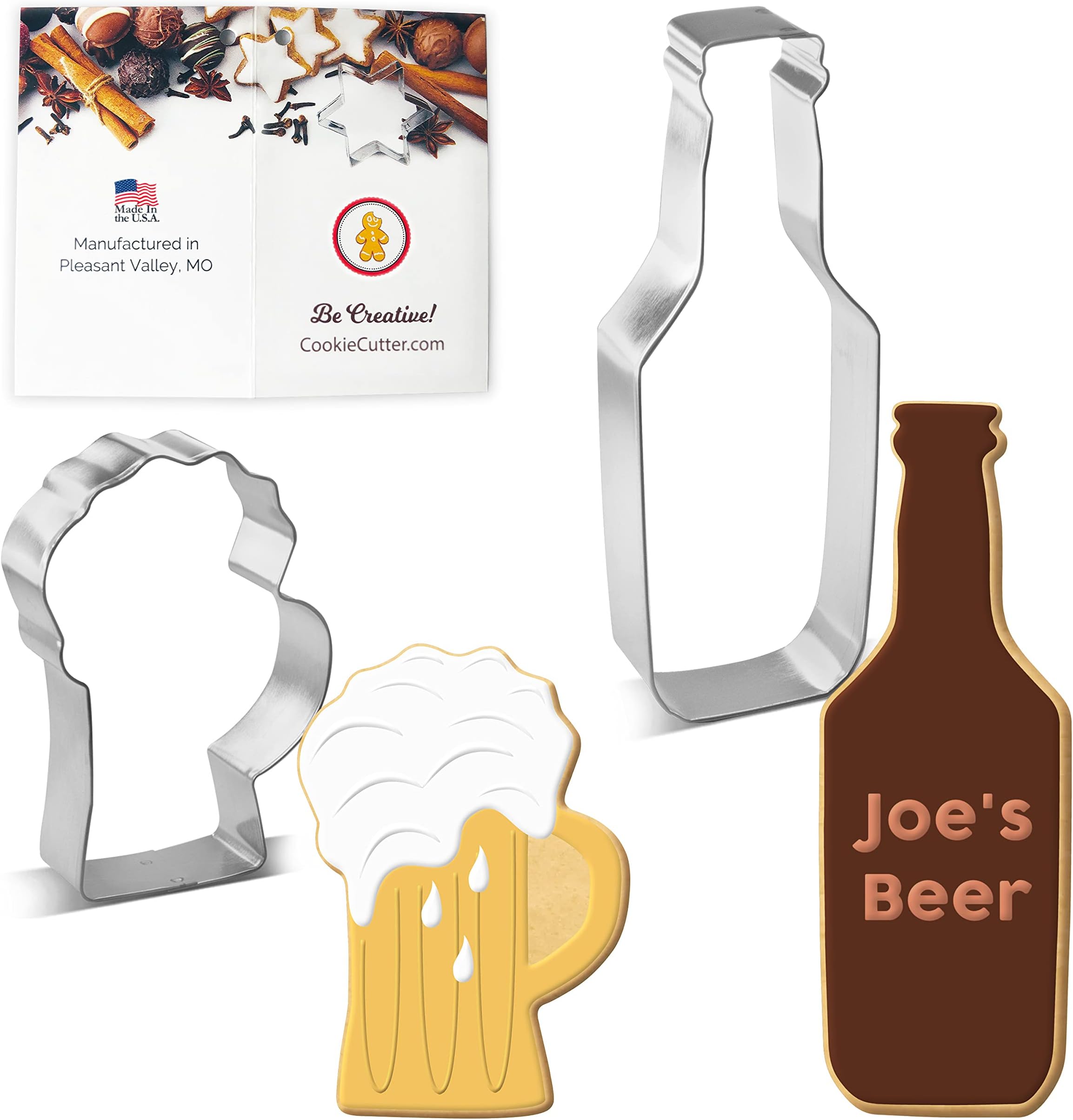 Bottoms Up Cookie Cutter 2 Pc Set – Beer Bottle and Beer Mug Cookie Cutters Hand Made in the USA from Tin Plated Steel