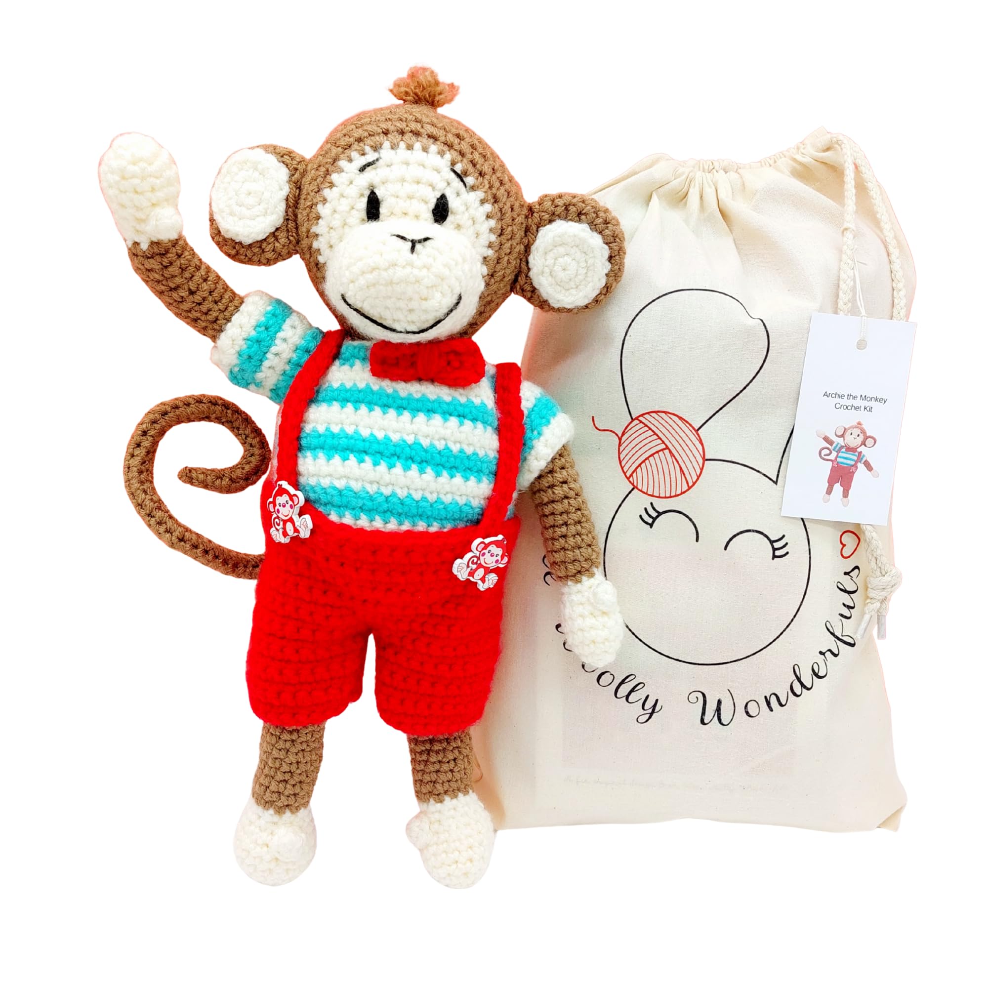 WeeWoollyWonderfuls Crochet Kit Archie the Monkey Style Luxury Amigurumi Craft Kit