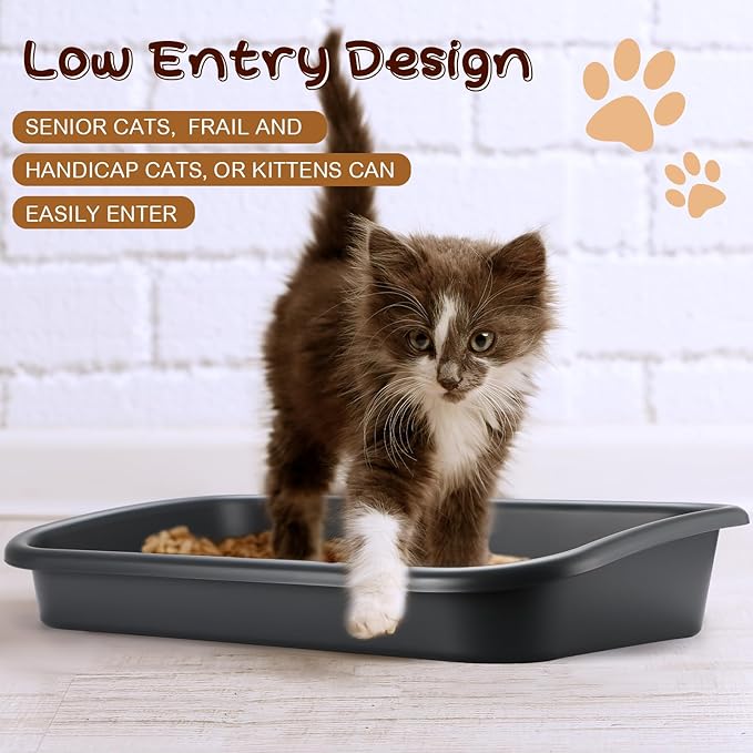 Crafted from quality plastic, this kitten litter box offers durability and long-lasting performance. The sturdy construction ensures that the litter box can withstand daily use and does not easily break. The non-sticky surface is effortless to wipe down, helping to maintain a clean environment for your pet. The convenient low entry design is perfect for senior cats or frail, handicap cats, making it easy for them to access the litter box without needing to step over high sides.