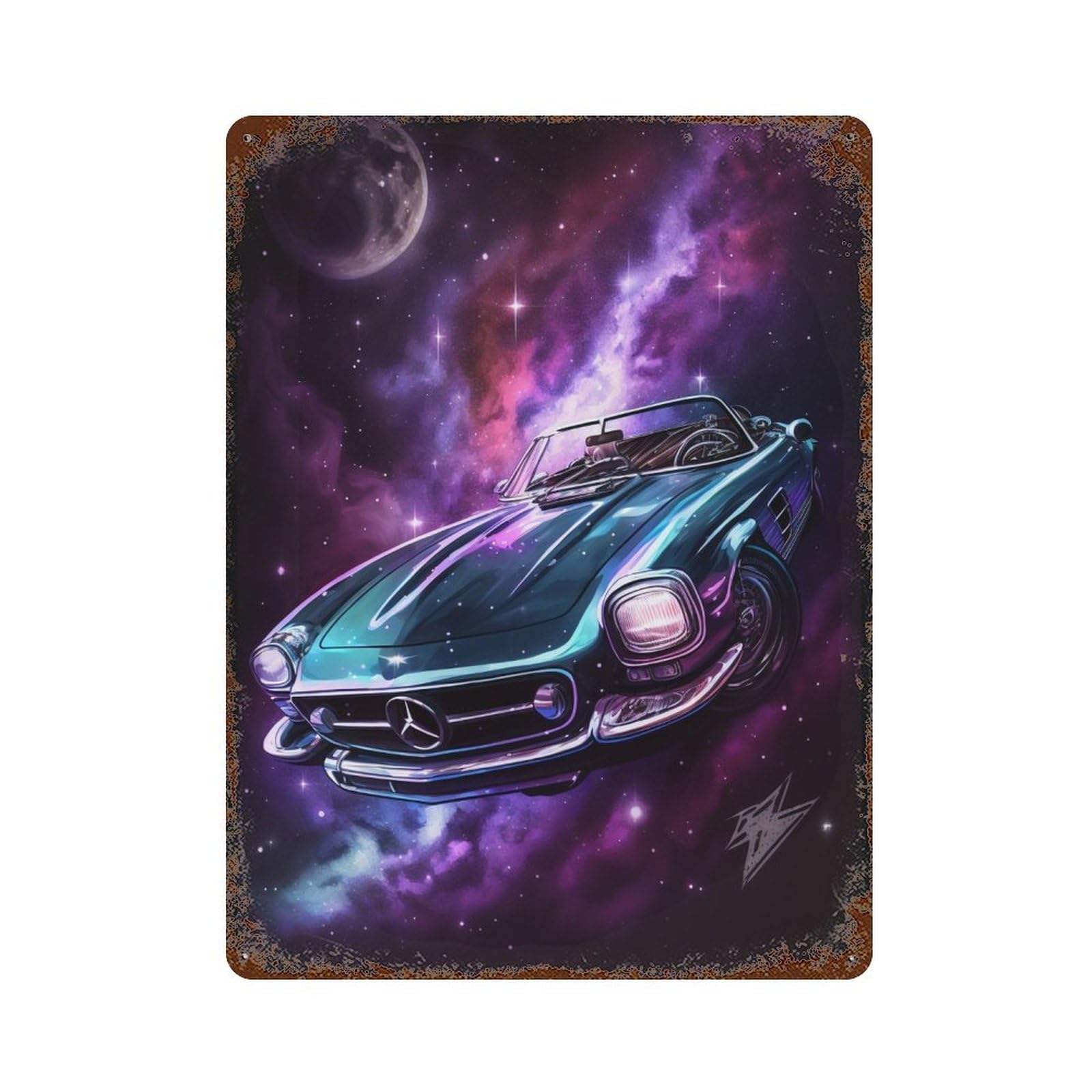 Galactic Luxury Convertible Rusty Metal Tin Sign 15.7"x11.8", Old School Wall Decor for Garage, Pub Or Kitchen