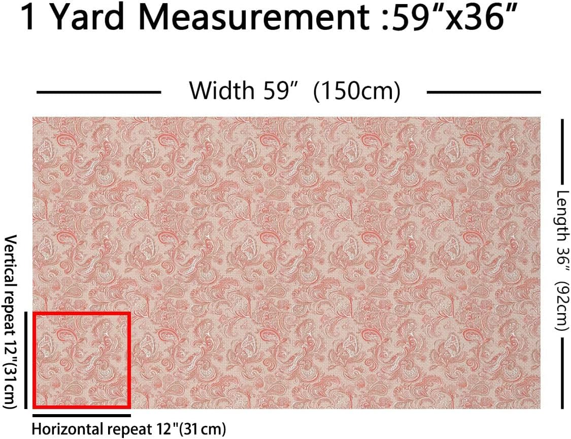Paisley Fabric By The Yard, Exotic Floral Upholstery Fabric, Abstract Retro Farmhouse Flower Decorative Fabric, Ethnic Flowers Leaves Upholstery and Home Accents, Pink Red, 5 Yards