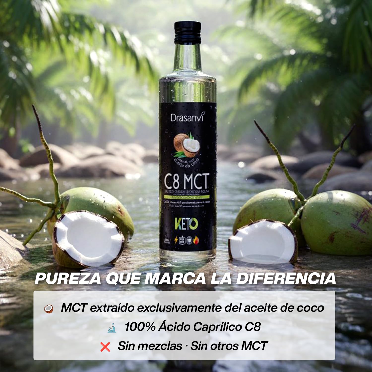 DRASANVI Aceite MCT Coco C8 PURO| 100% Ácido Caprílico | Rápida fuente de energía de fácil absorción | Ayuda en la pérdida de peso | Saciante y de fácil — view 5
