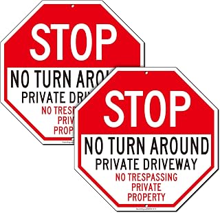 Stop No Turn Around Private Driveway Sign, No Trespassing Private Property Sign,2Pack-12"x12" Engineer Grade Rust Free Reflective Aluminum, Fade Resistant, UV Protected, Easy to Mount