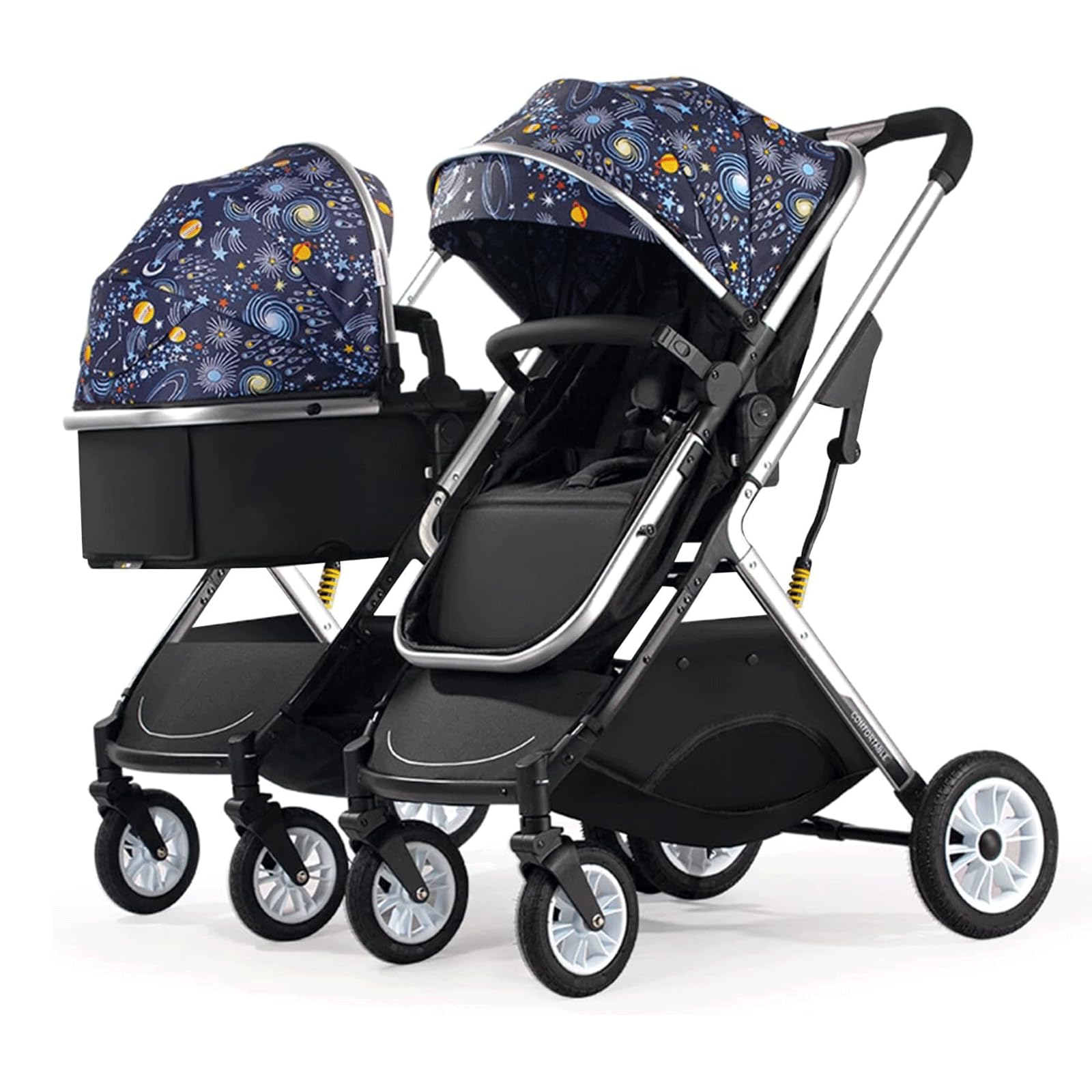 Rieort Poussette Double Portable en Alliage d'aluminium, Poussette Pliable à Une Main pour bébé, Poussette Tandem à Ressort Absorbant Les Chocs