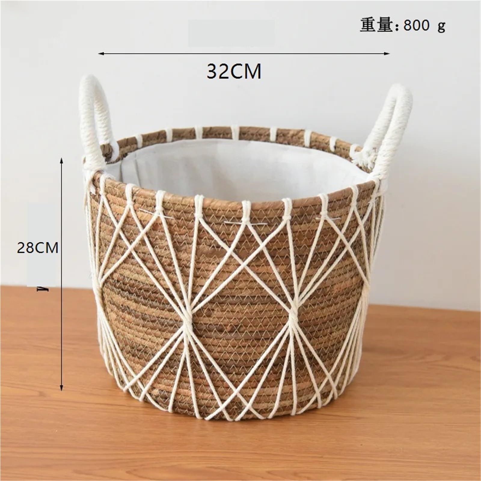 Macetero Mimbre Cesta for macetero de Interior Algas Marinas con Forro, cestas Mimbre Tejidas a Prueba Agua for Plantas, Maceta for decoración jardín y hogar(32CM)