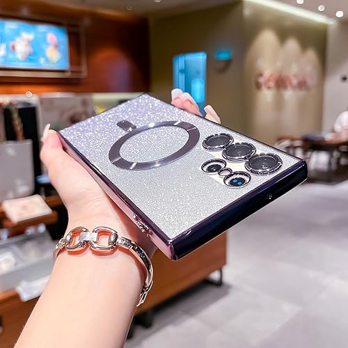 Miniatura 3 de Funda magnética para Samsung Galaxy S23 Ultra 5G de 6.8 pulgadas compatible con MagSafe funda transparente + tarjeta brillante de lujo 2 en 1,