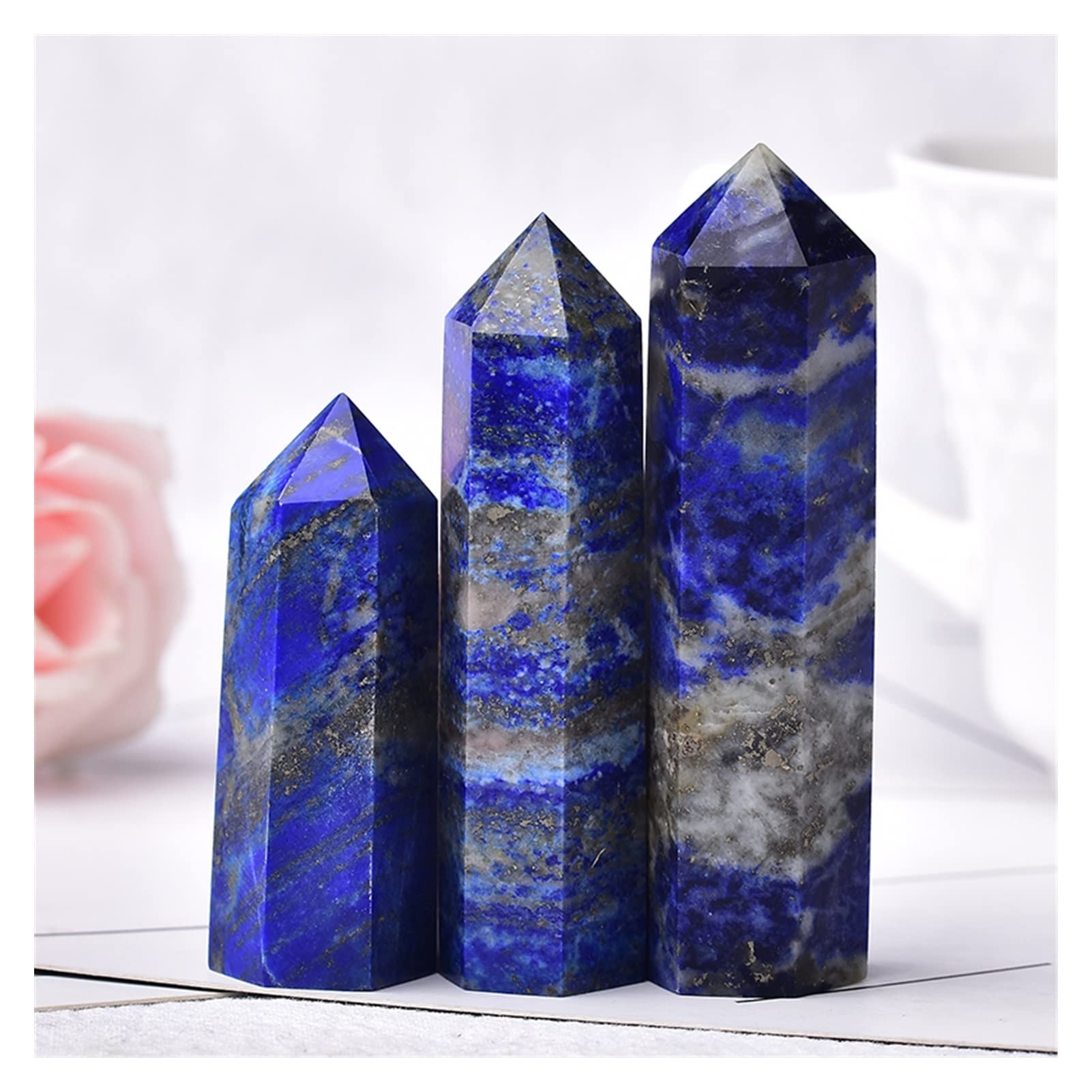 IPUDIS 1PC Natural Crystal Point Lapis Lazuli Home Decor Quartz Stone Hexagonal Prisms Obelisk Wand Stone DIY Gift Decoration (Color : Lapis Lazuli, Size : 60-70mm)