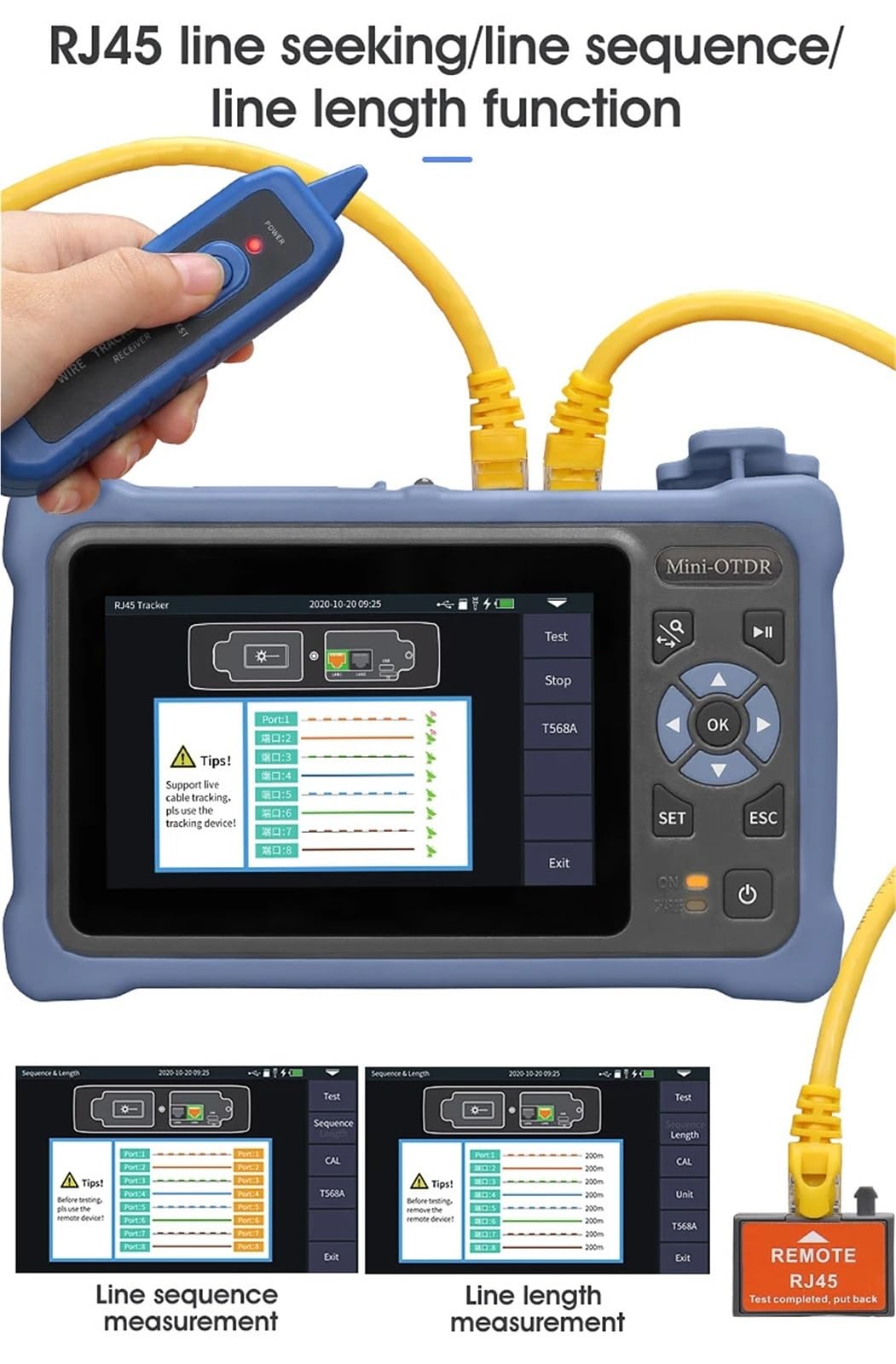 Kit de Prueba - Reflectómetro de fibra óptica OTDR, pantalla táctil, VFL, OLS, OPM, mapa de eventos, comprobador de cable Ethernet, 1310, 1550 nm, 26, 24 dB(AUA800A 1310 1550nm)