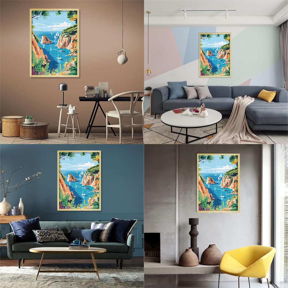 Puzzle de 2000 Piezas para Adultos Paisaje de Playa Costera con veleros desafío Educativo Juego Educativo para cumpleaños y Navidad. 70x100cm