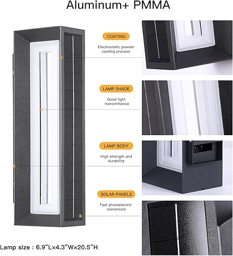 Miniatura 3 de Luces solares de pared de 20.5 pulgadas para exteriores, impermeables, modernas luces de porche, 3000 K, apliques solares de pared para exteriores,
