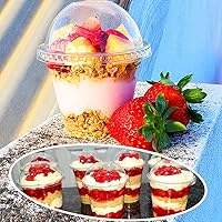 Vista 7 de Szsrcywd 50 paquetes de 9 onzas de vasos de plástico transparente, vasos desechables para postres con tapas de cúpula sin agujero, vaso de PET
