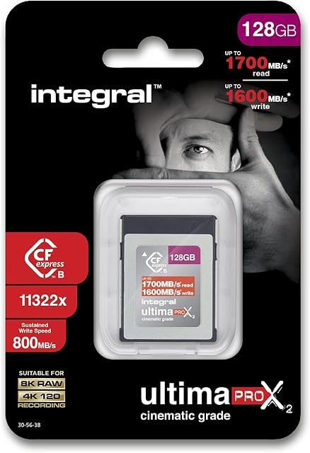 Integral 128GB CFexpress Memory Card Type B 2.0 8K RAW and 4K 120 FPS 1700MB/s Read 1600MB/s Write Speed Designed for the Cinematographer and Professional Photographer