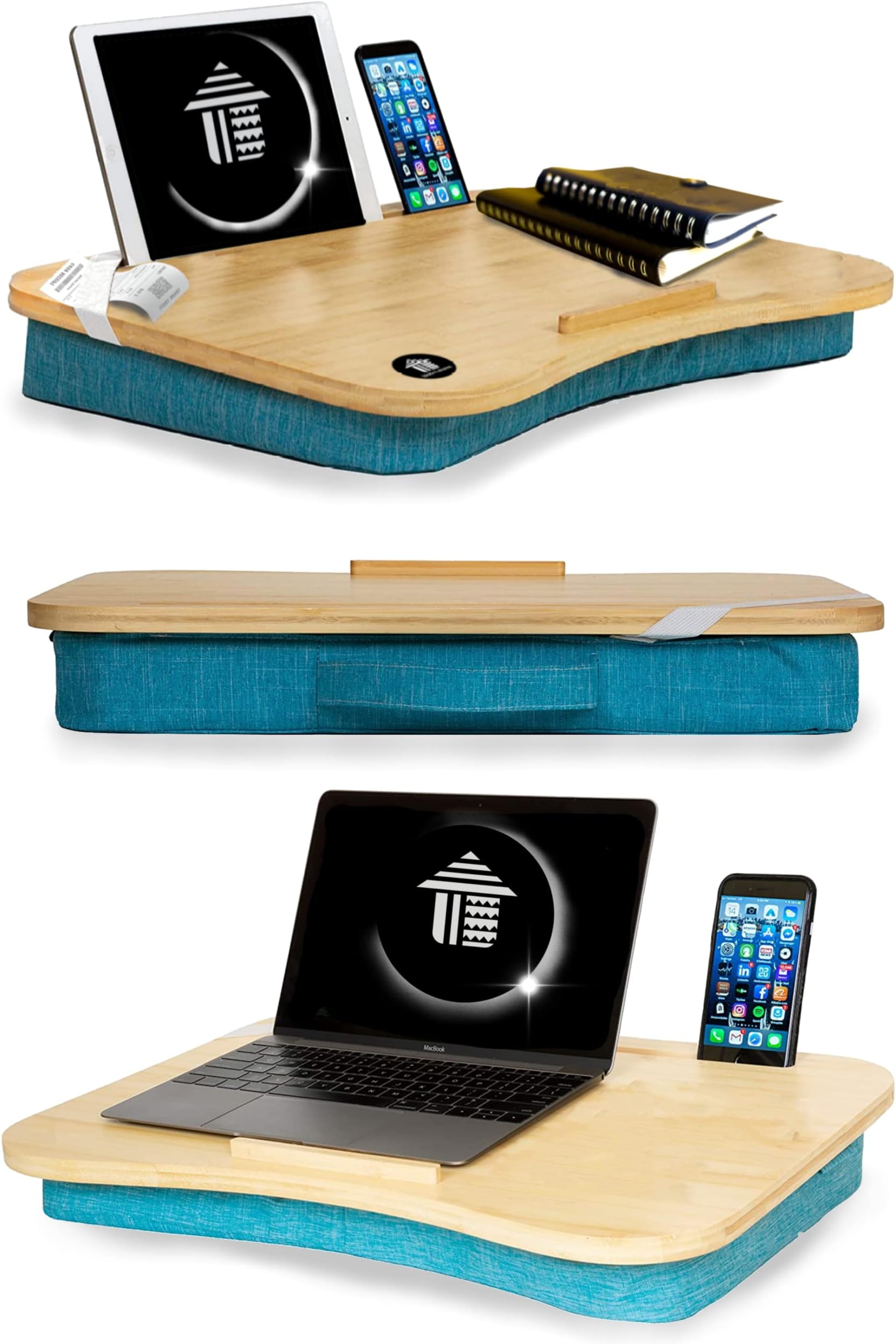 Bloom.Stores | Deluxe Laptop Table with Memory Foam (Large, Extra Comfy) Portable Laptop Stand/Laptop Desk/Bed Table Tray - 100% Real Bamboo | Work Table for Home, Gaming, Lounging, Movies (Aqua)