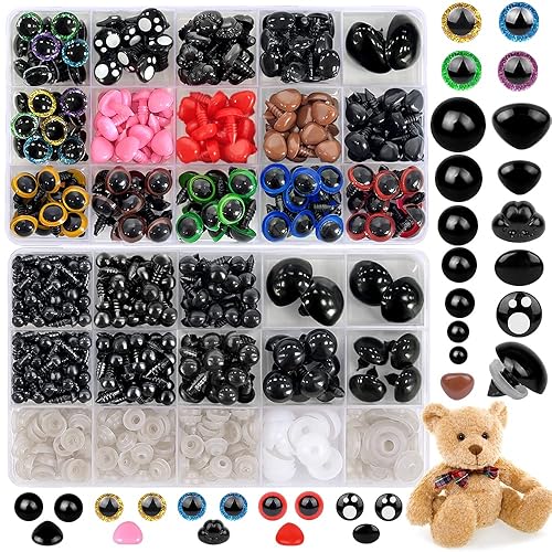 YUJUN 700PCS Safety Eyes for Crochet,6-22mmColorful Glitter Noses with Washers Stuffed Animals Amigurumi Craft Doll Making Teddy Bear Toy