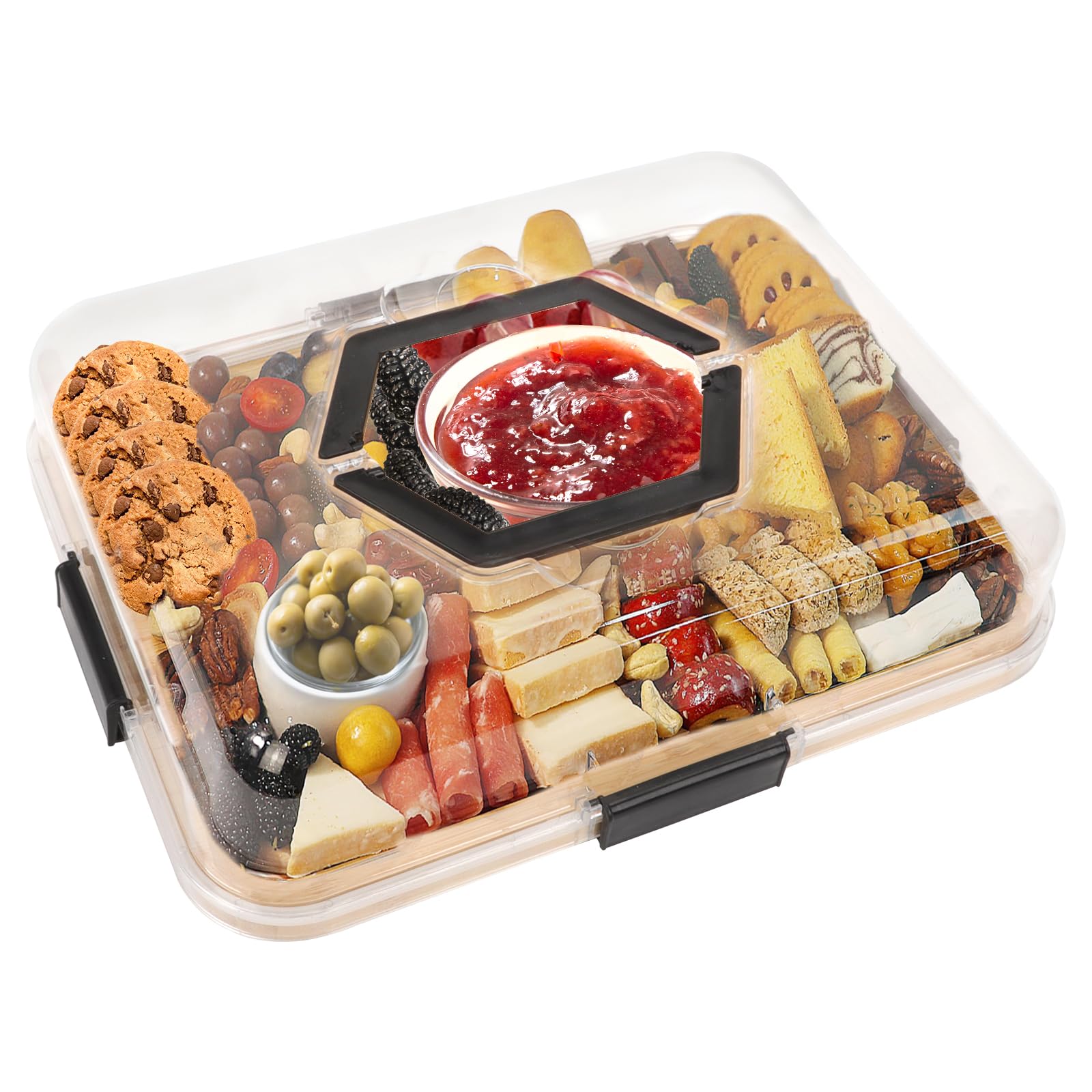 KHINYA Tabla De Cortar - Tablas De Embutidos Con Tapa, Tablas De Cortar Portátiles Para Cocina, Tabla De Queso De Bambú Para Aperitivos, Embutidos (ónix