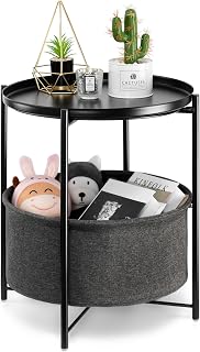 danpinera Beistelltisch, Schwarzer Beistelltisch Rund, Kleiner Tisch mit Stauraum, Couchtisch Klein für Wohnzimmer, Sofa, Balkon Tisch Klein für Outdoor, Schwarz