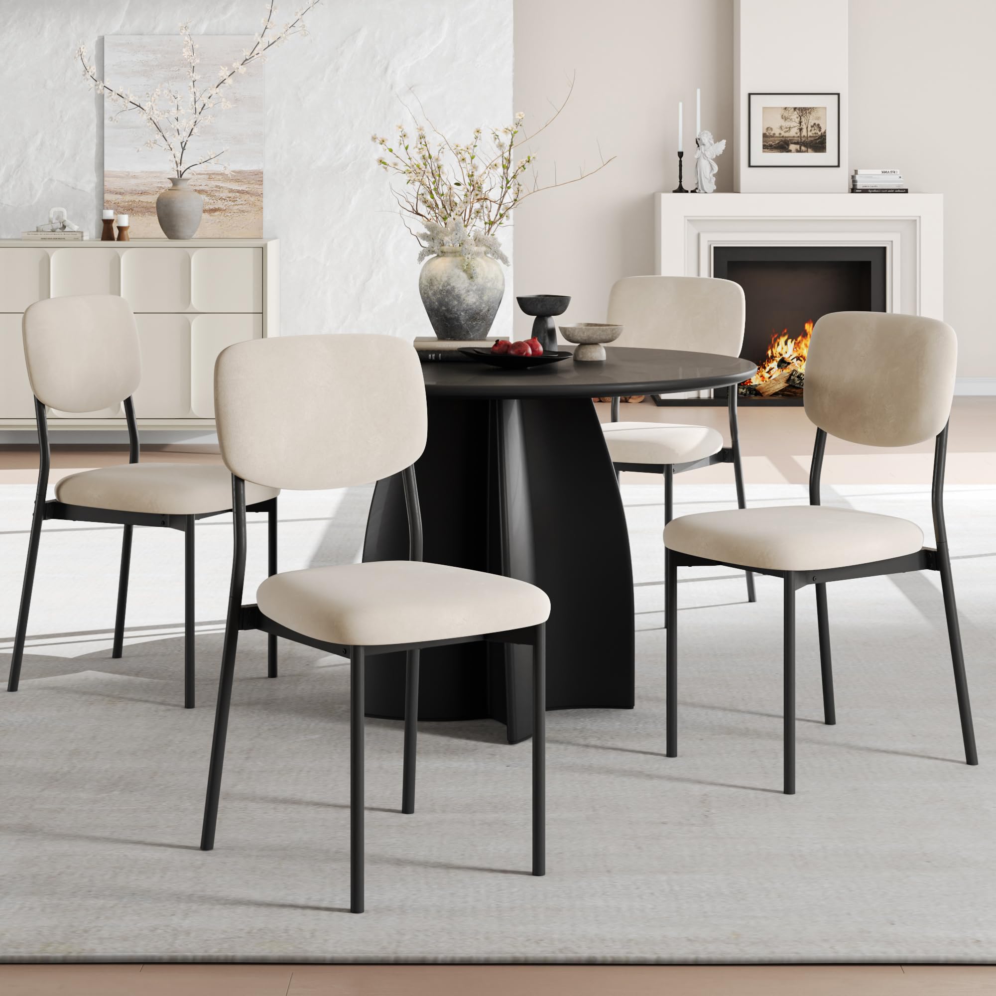 Einhomn Upholstered Dining Chairs Set of 4, Stackable Modern Dining Room Chairs, Kitchen Chairs w/Soft Velvet Backrest & Sturdy Metal Legs for