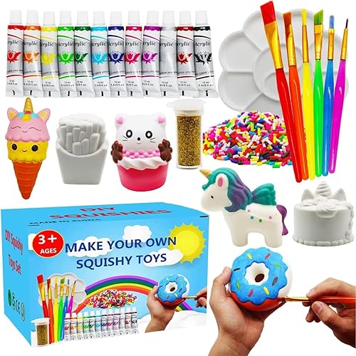Miniatura 1 de Korilave Squishies - Kit de pintura de juguete para niñas manualidades de arte jumbo de levantamiento lento unicornio en blanco suministros de