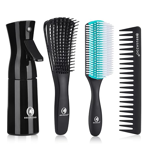BRUSHZOO - Cepillo desenredante con botella de spray para el cabello, cepillos para el cabello para mujeres, hombres y niños, cepillo de cabello