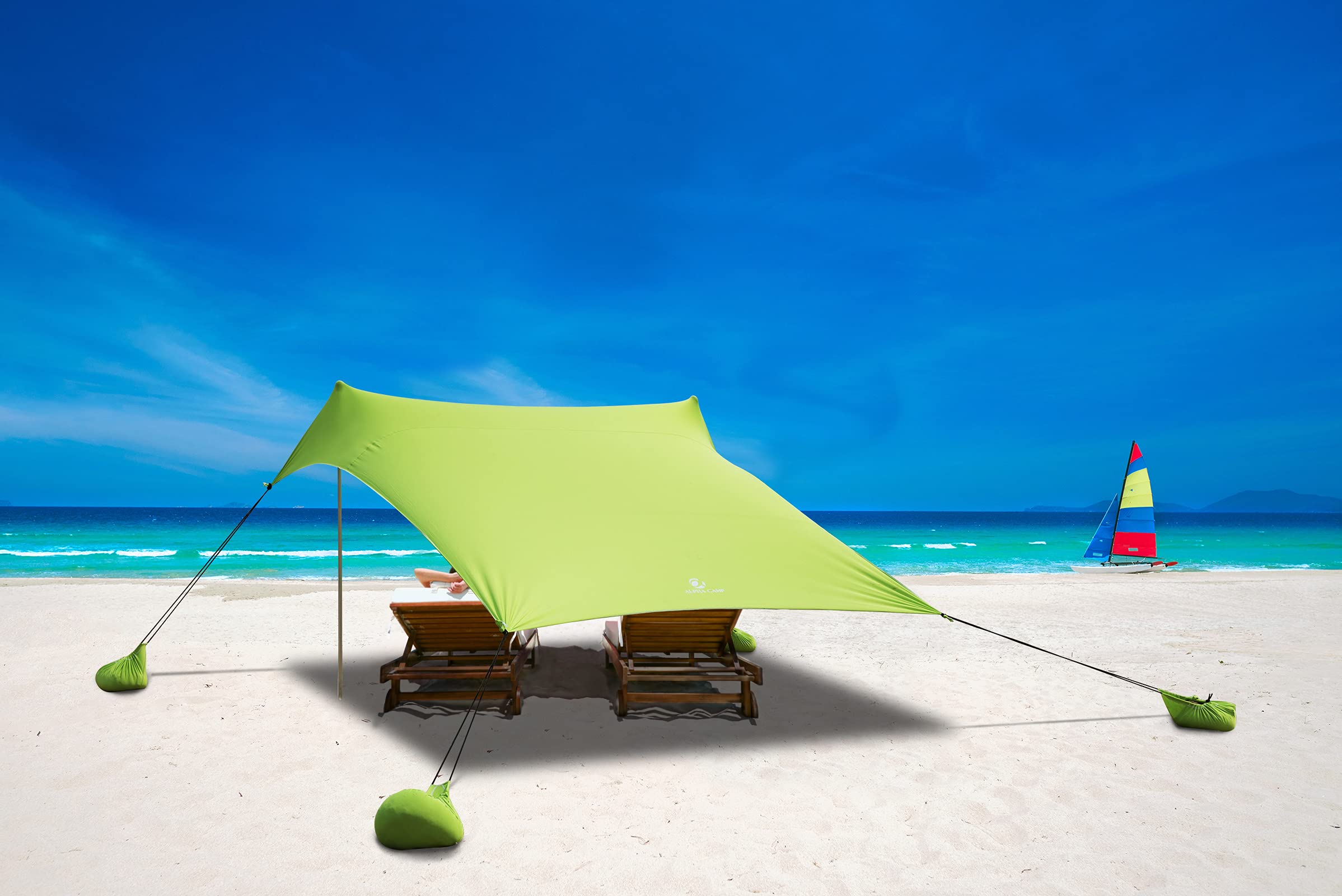 ALPHA CAMP Beach Tent Canopy, Portable Sun Shelter Sun Shade 7x7 FT with Sandbag Anchors, 2 Pole Pop Up Outdoor Shelter Family Size for Beach, Camping, Fishing, Backyard, Picnics - Green