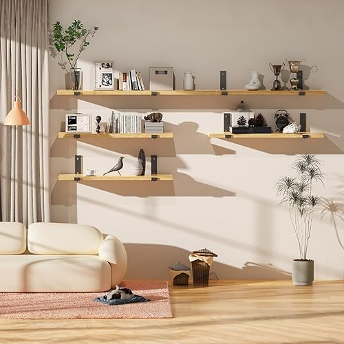 Miniatura 7 de Butizone - Soporte de estante de 4 unidades, soporte en J de metal resistente con borde para estantería abierta de bricolaje, estante de pared