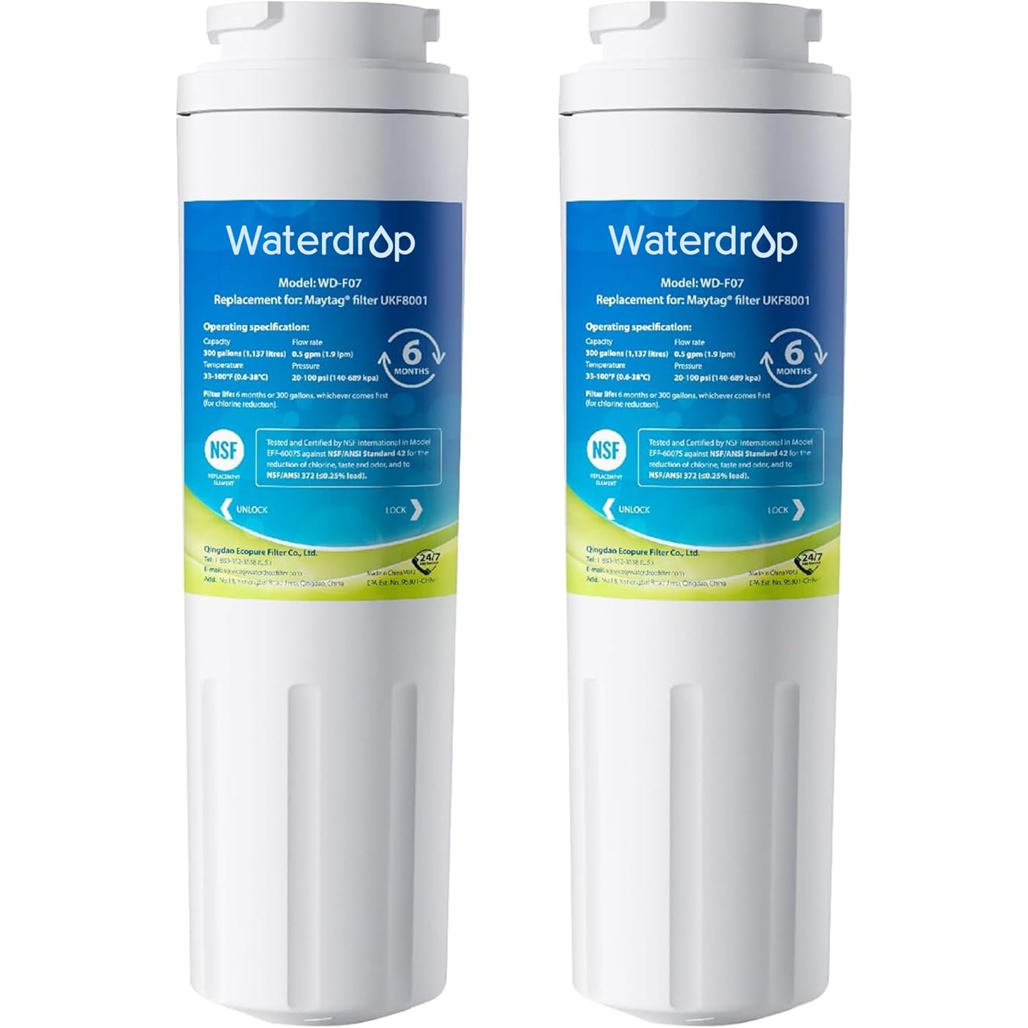 Waterdrop EDR4RXD1 Replacement for EveryDrop Filter 4 Whirlpool UKF8001 4396395 Maytag UKF8001AXX-200 UKF8001AXX-750 WD-F07 Refrigerator Water Filter 2
