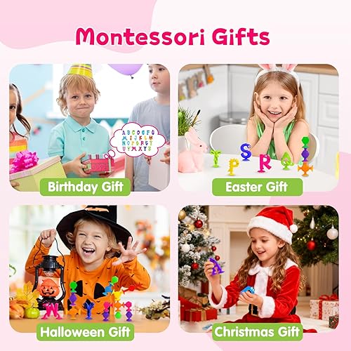 Miniatura 8 de Juguetes de baño con ventosa para niños de 3 años, 40 piezas de chupones de alfabeto de animales, carta educativa de aprendizaje de ortografía ABC,