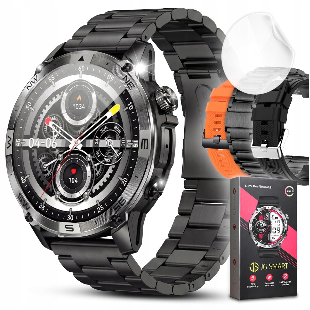 Smartwatch Męski GPS Rozmowy Wodoodporny Menu PL Sport Kompas 530mAh 3paski